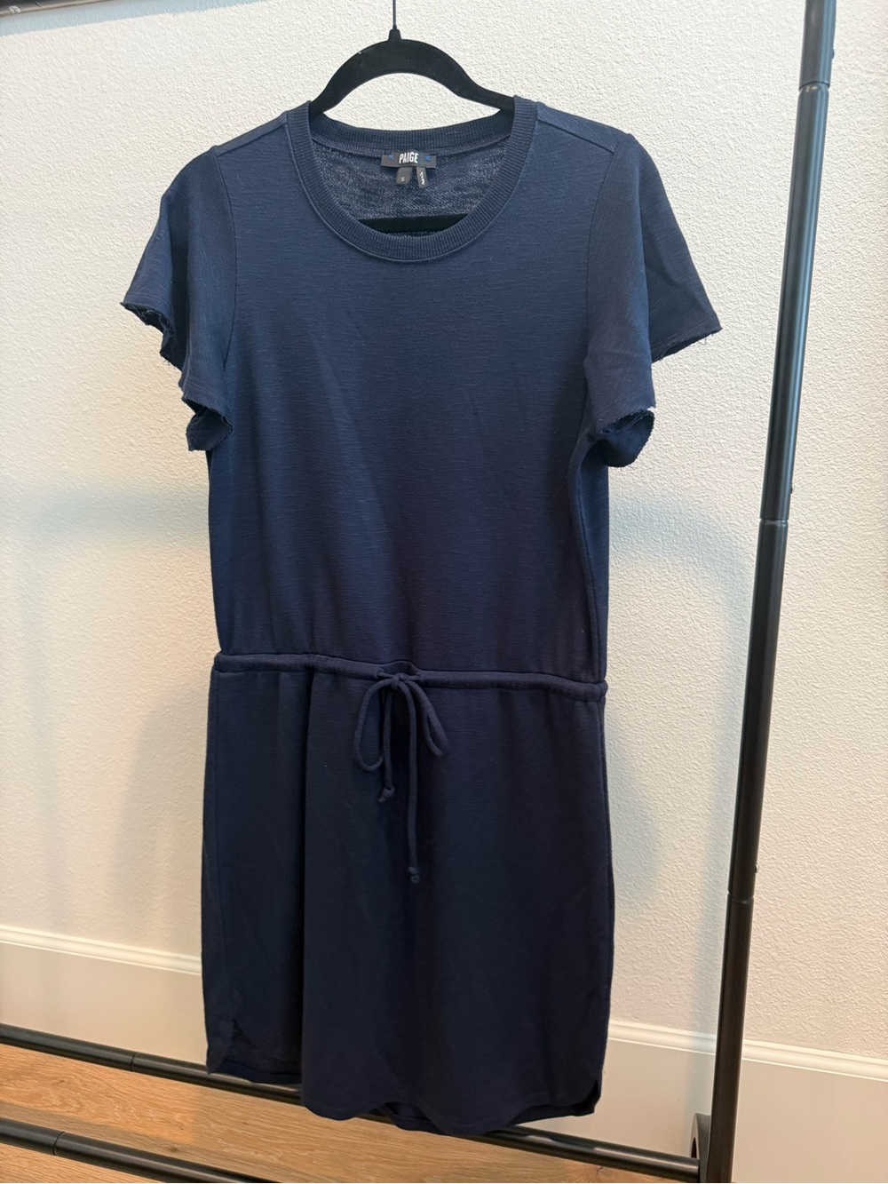 PAIGE Navy Short-Sleeve Tie-Waist Mini Dress